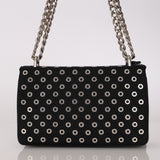 Prada Black Tessuto and Calfskin Grommets Full Flap Bag