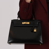 Hermès 1987 Noir Box Kelly 28 Sellier GHW