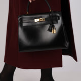 Hermès 1987 Noir Box Kelly 28 Sellier GHW