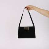 Gucci Black Suede Square G Clasp Shoulder Bag