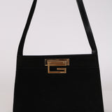 Gucci Black Suede Square G Clasp Shoulder Bag
