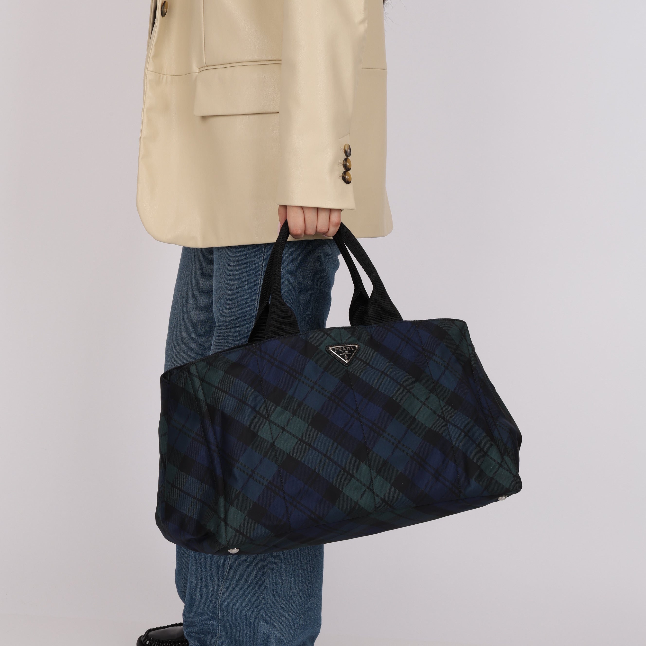 Prada Plaid Nylon Canapa Tote