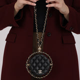 Chanel 2021 Black Lambskin Chain Around Round Clutch