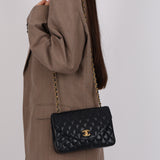 Chanel 1991 Navy Lambskin Curve Medium Flap Bag 24K GP
