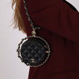 Chanel 2021 Black Lambskin Chain Around Round Clutch