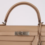 Ultra-Rare Hermès 2015 Argile Tadelakt Kelly Sellier 28 Guilloche PHW