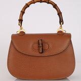 Gucci Cognac Leather 1947 Bamboo Turnlock Small Top Handle