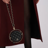Chanel 2021 Black Lambskin Chain Around Round Clutch