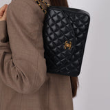 Chanel 1991 Navy Lambskin Curve Medium Flap Bag 24K GP