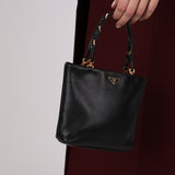 Prada Black Nappa Lambskin Buckle Shopper Tote