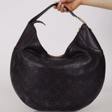 Gucci Chocolate Horsebit Embossed Calfskin Glam Hobo