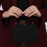 Bottega Veneta Ink Satin Intrecciato Tortoise Shell Top Handle Bag