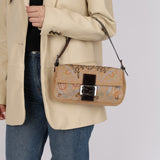 Rare Fendi Linen Swarovski Crystal Floral Baguette