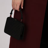 Bottega Veneta Ink Satin Intrecciato Tortoise Shell Top Handle Bag
