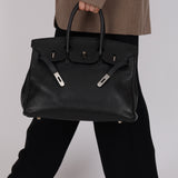 Rare Hermès 2001 Noir Taurillon Clemence Retourne Birkin 35 Brushed PHW