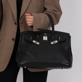 Rare Hermès 2001 Noir Taurillon Clemence Retourne Birkin 35 Brushed PHW