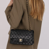 Chanel Medium Classic Double Flap Black Lambskin 1991 24K GP