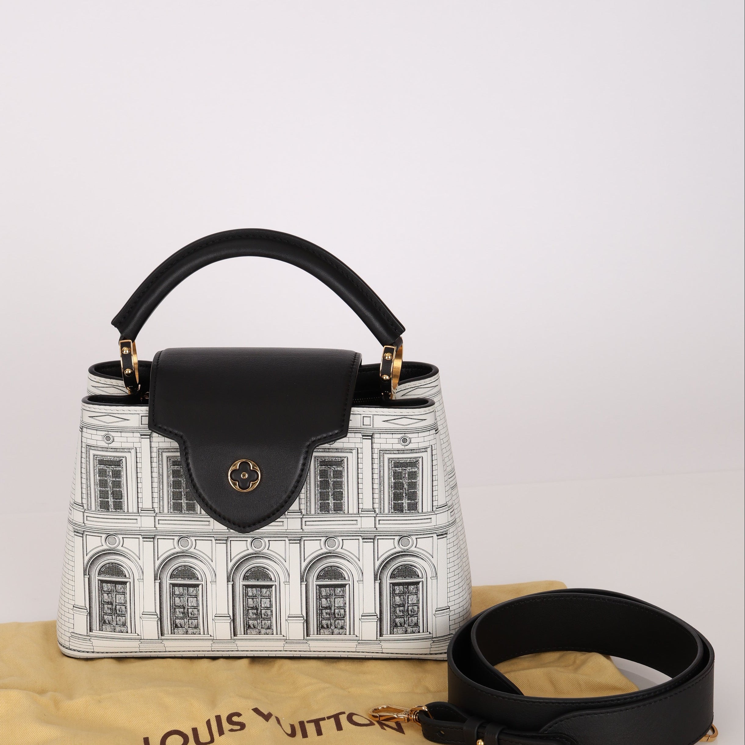 Ultra-Rare Louis Vuitton x Fornasetti Architettura Capucines BB Silk-Screen 2021 SHW