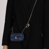 Rare Chanel 2009 Midnight Blue Quilted Lambskin Valentine Hearts Extra Mini Flap Bag