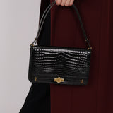 Dior 1980s Gold Crocodile Embossed Shoulder Bag