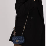 Rare Chanel 2009 Midnight Blue Quilted Lambskin Valentine Hearts Extra Mini Flap Bag
