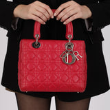Dior 2015 Raspberry Lambskin Cannage Small Lady Dior