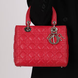 Dior 2015 Raspberry Lambskin Cannage Small Lady Dior