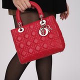 Dior 2015 Raspberry Lambskin Cannage Small Lady Dior