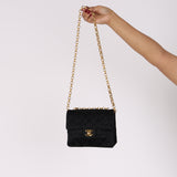 Rare Chanel Mini Square Flap Bijoux Chain Black Satin 1994 24K GP