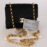 Rare Chanel Mini Square Flap Bijoux Chain Black Satin 1994 24K GP