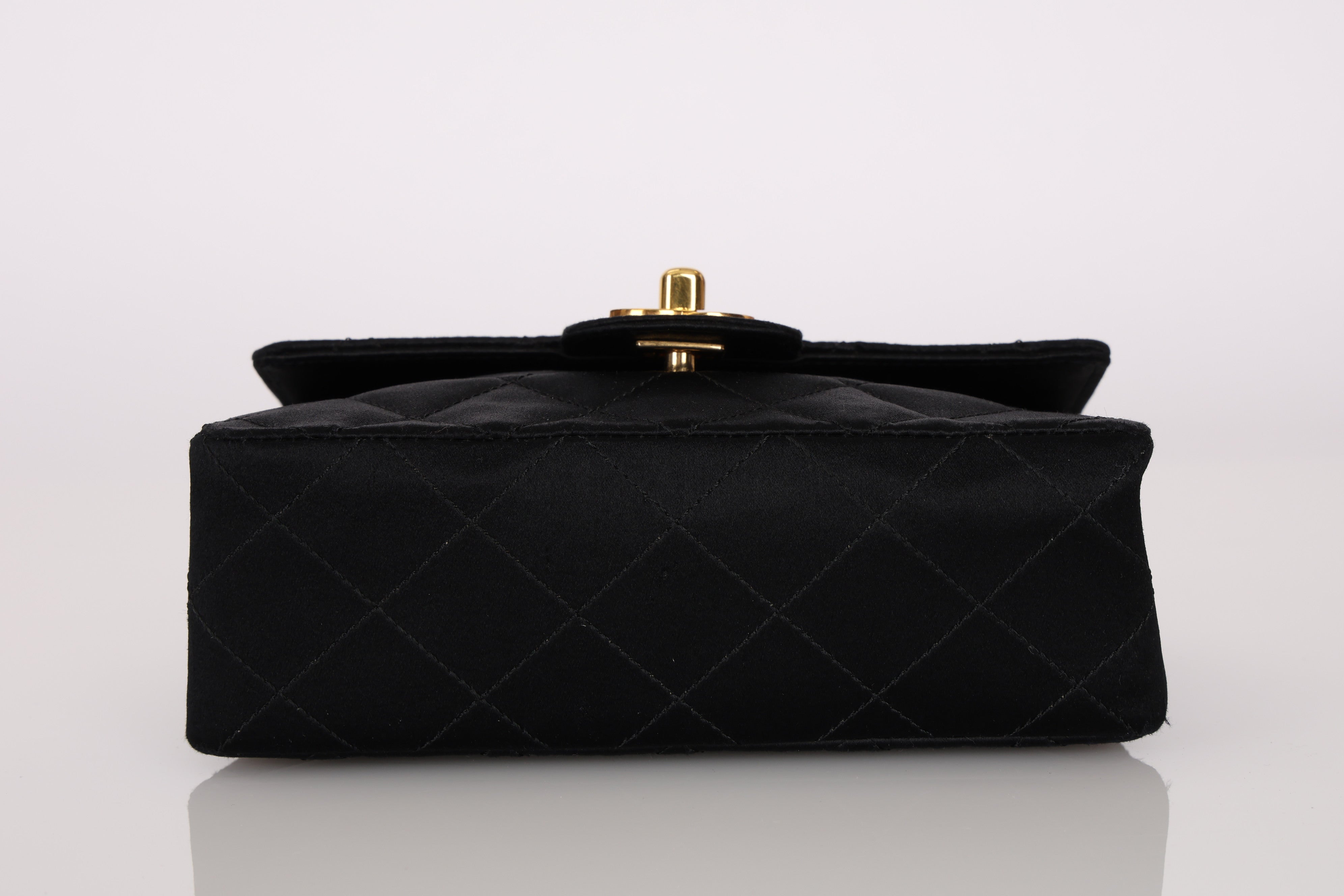 Rare Chanel Mini Square Flap Bijoux Chain Black Satin 1994 24K GP