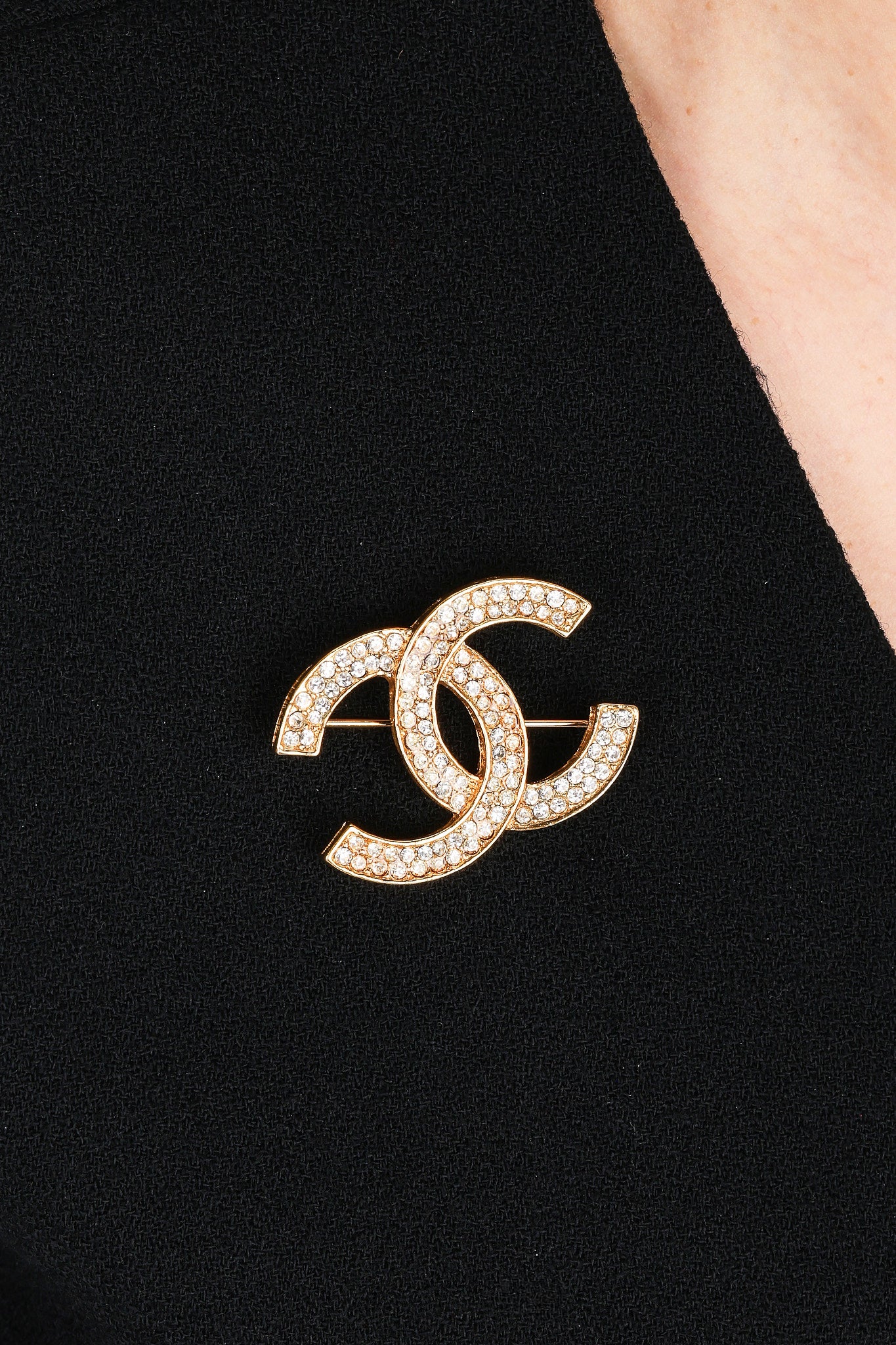 Vintage Chanel Coco Mark Brooch GP Rhinestone 24K GP