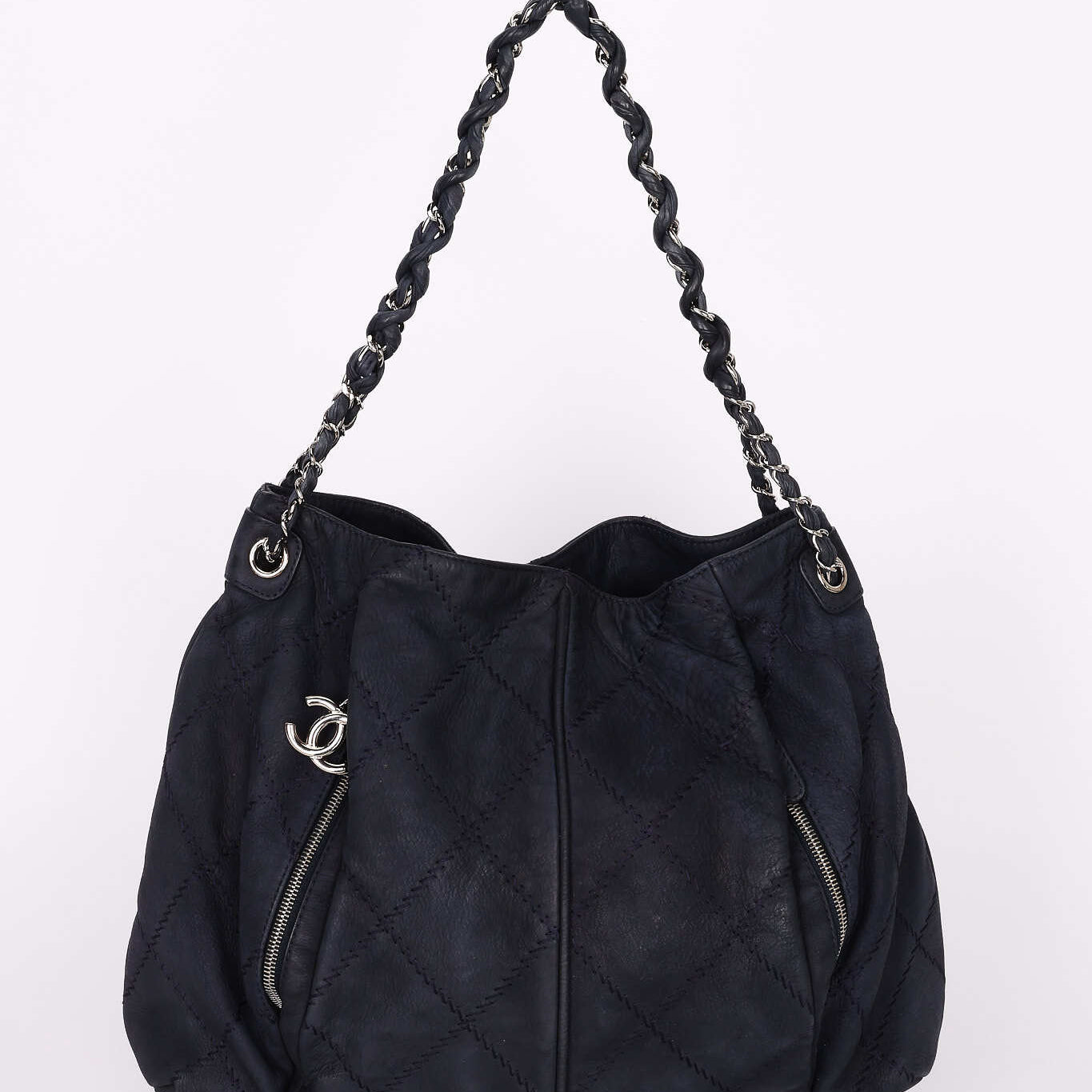 Chanel Stitch Double Zip Hobo Navy Culatta 2013 SHW