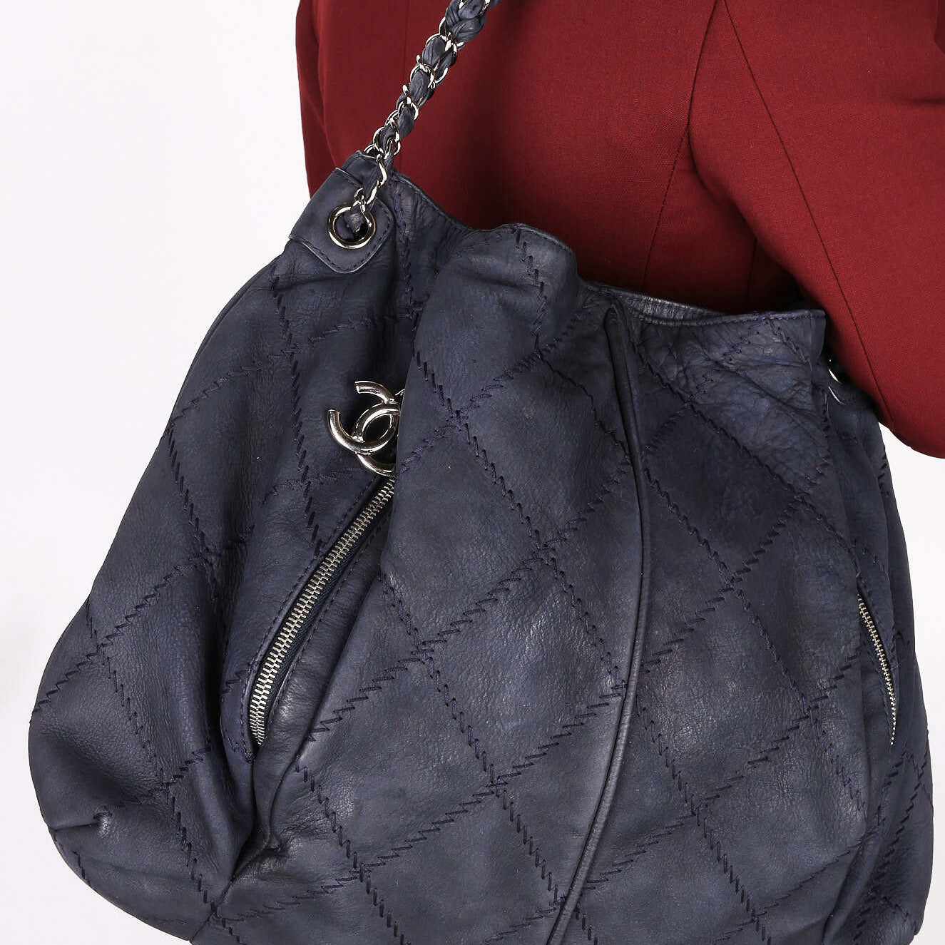 Chanel Stitch Double Zip Hobo Navy Culatta 2013 SHW