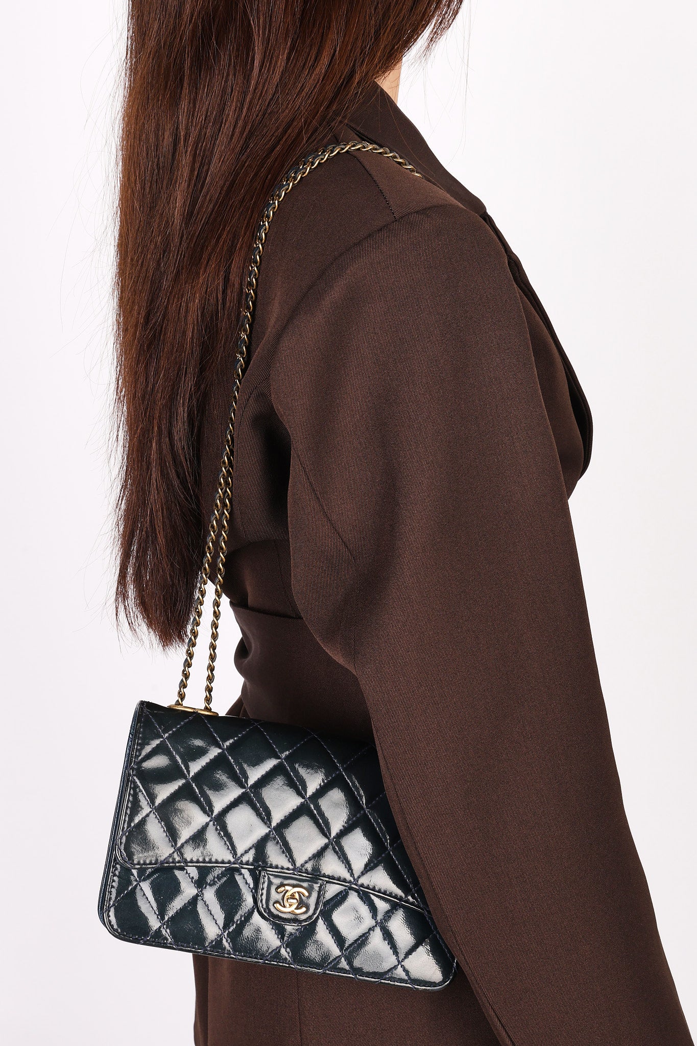 Chanel Paris-Salzburg CC Eyelet Wallet on Chain Black Patent and Goatskin 2015 AGHW
