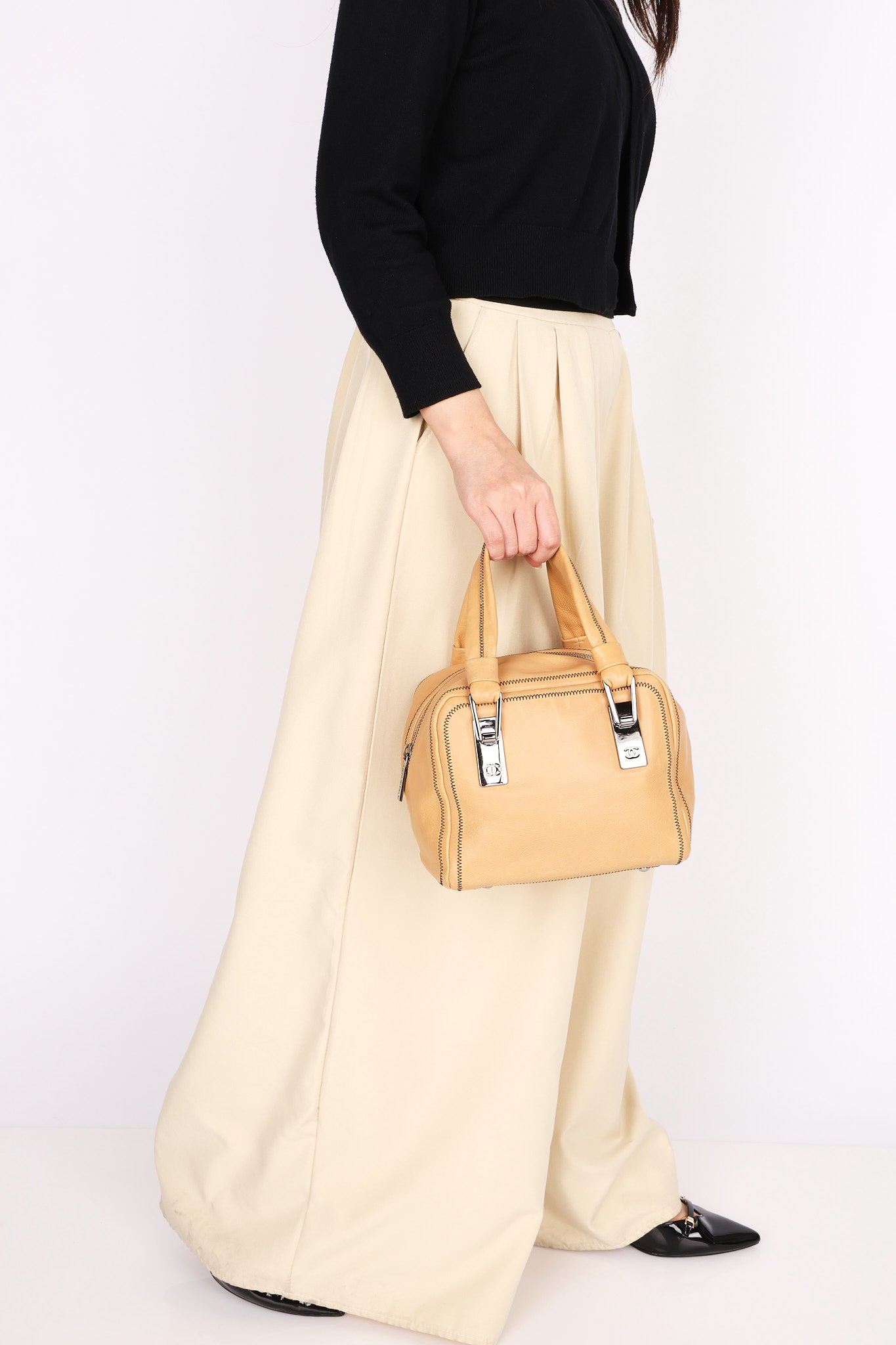 Chanel Stitched Bowler Bag Beige Calfskin DSHW