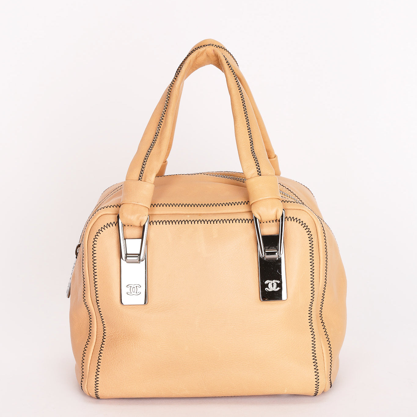Chanel Stitched Bowler Bag Beige Calfskin DSHW