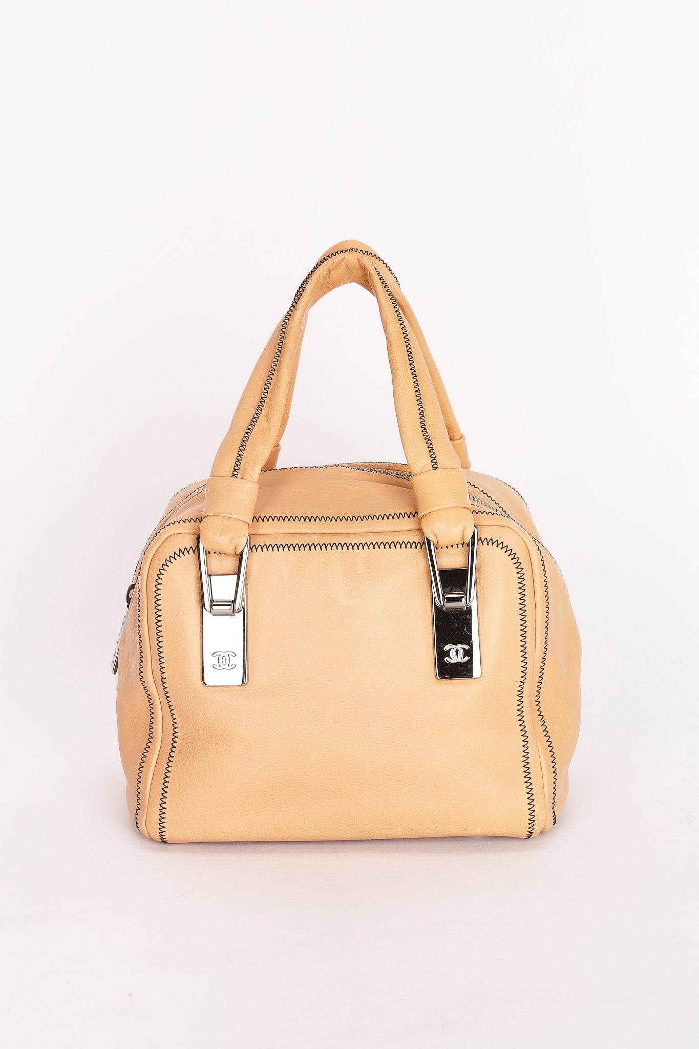 Chanel Stitched Bowler Bag Beige Calfskin DSHW