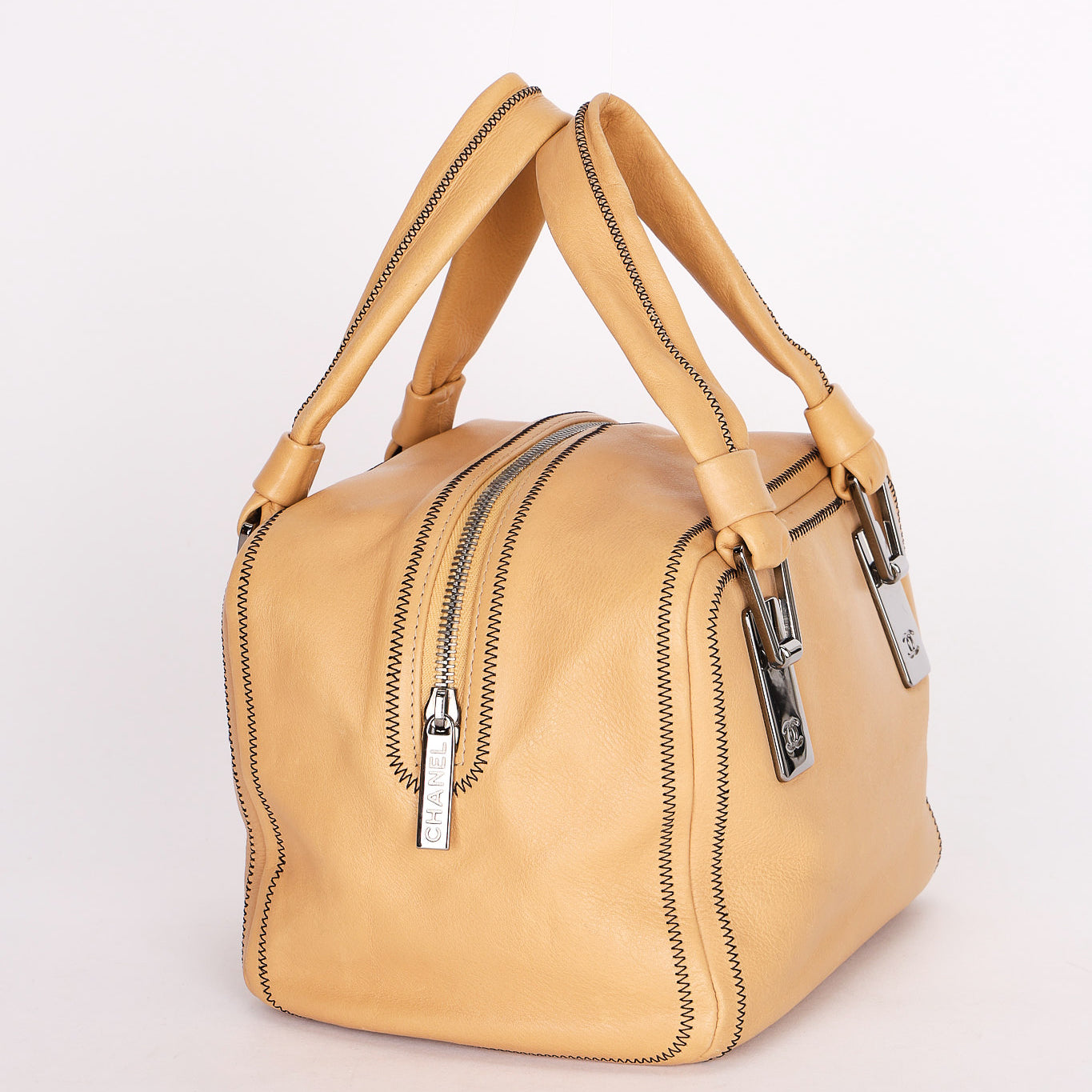 Chanel Stitched Bowler Bag Beige Calfskin DSHW