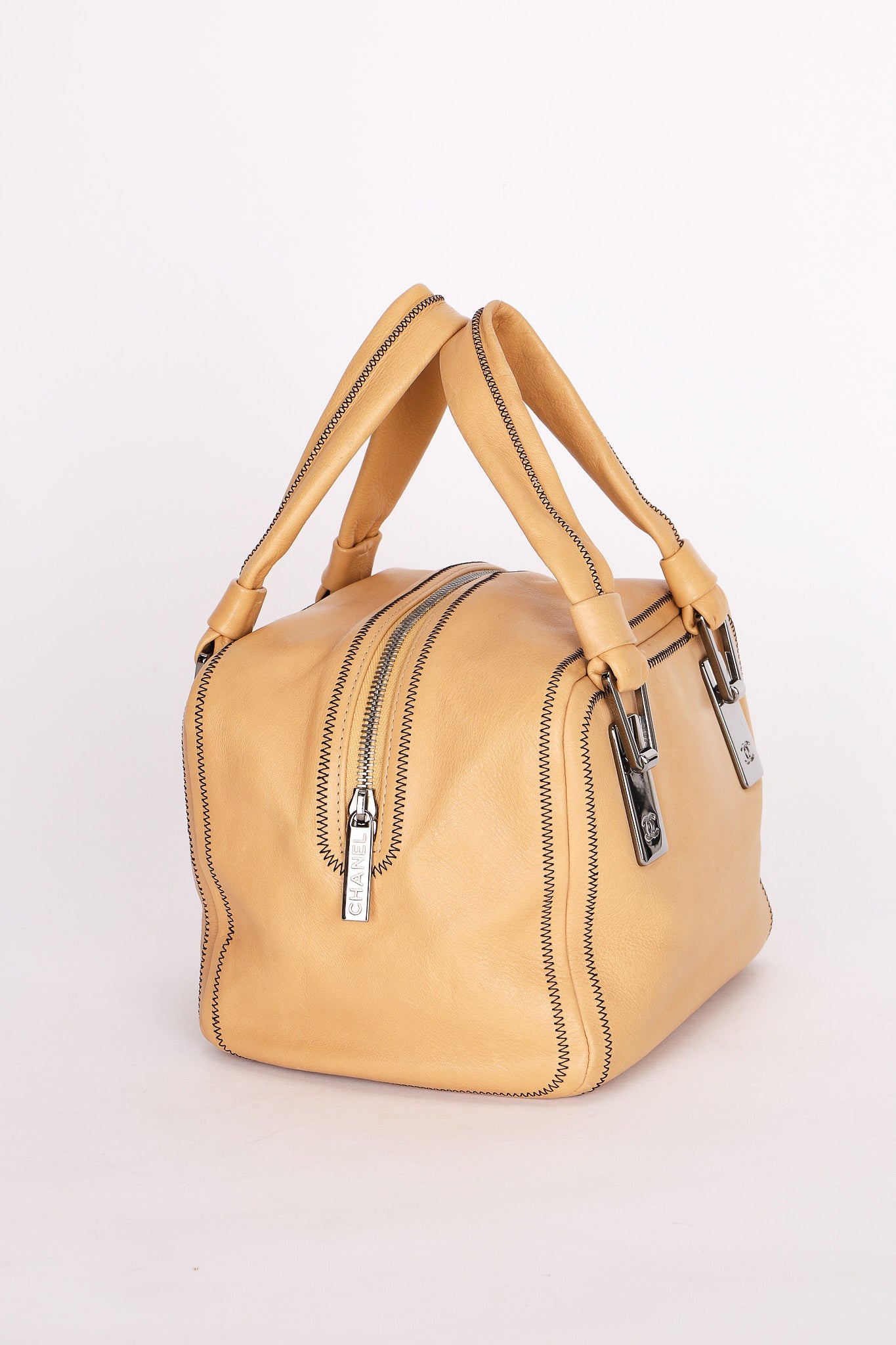 Chanel Stitched Bowler Bag Beige Calfskin DSHW