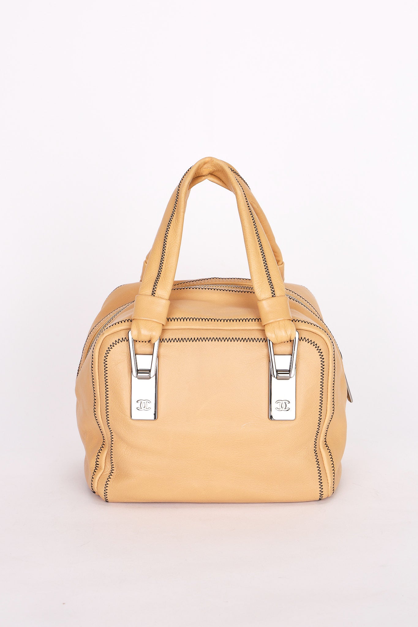 Chanel Stitched Bowler Bag Beige Calfskin DSHW