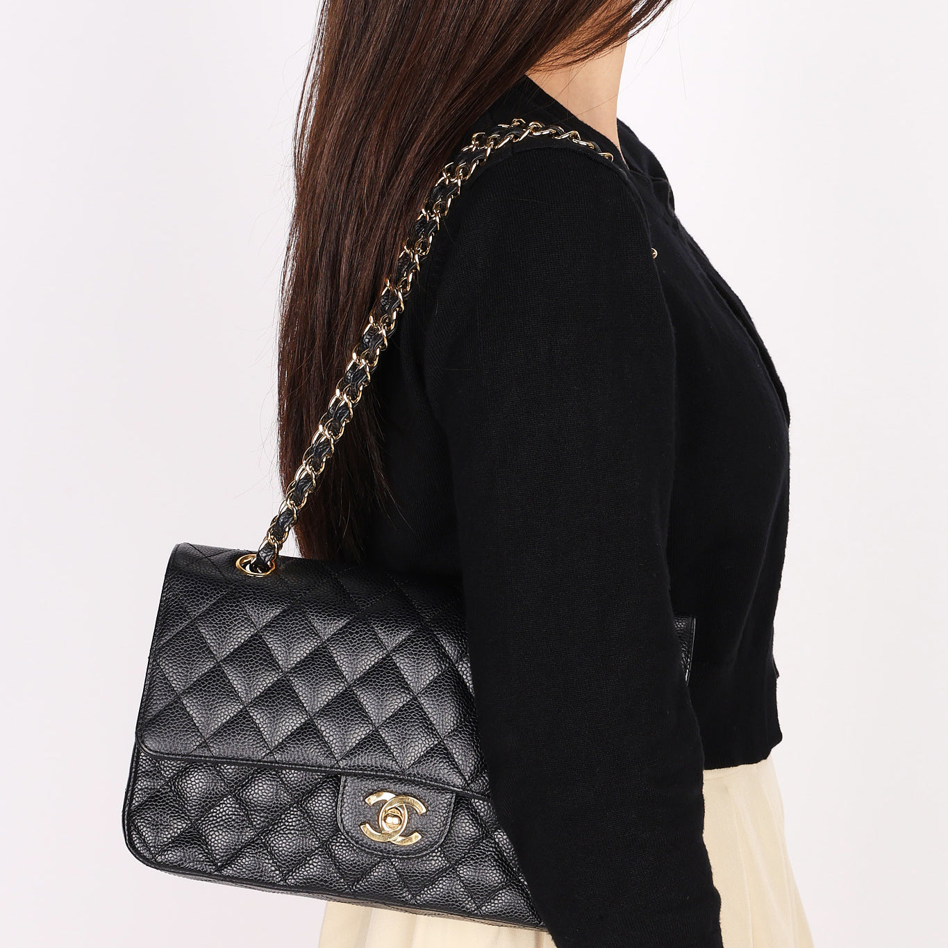 Chanel Medium Classic Double Flap Black Caviar 24K GP