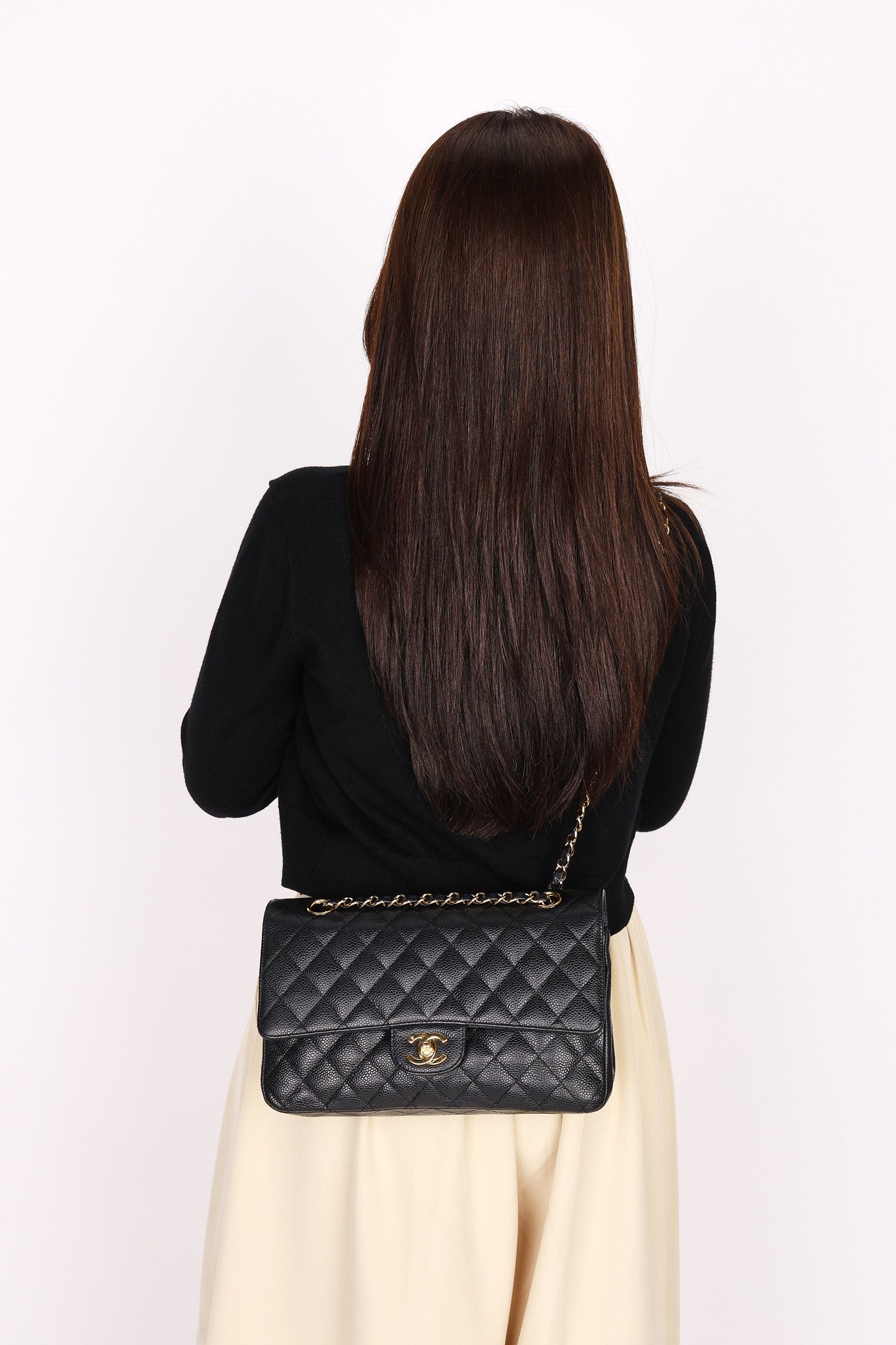 Chanel Medium Classic Double Flap Black Caviar 24K GP