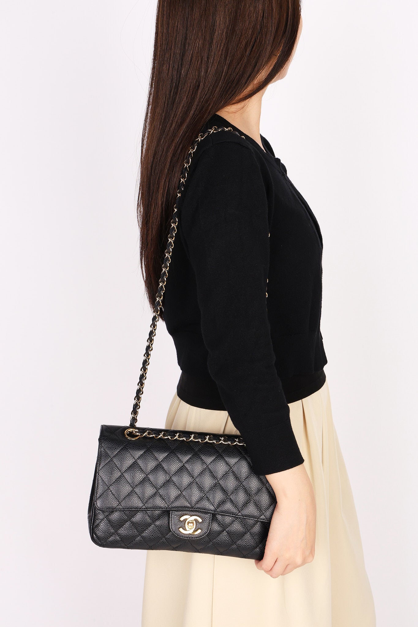 Chanel Medium Classic Double Flap Black Caviar 24K GP