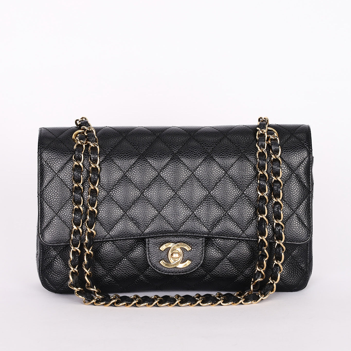 Chanel Medium Classic Double Flap Black Caviar 24K GP