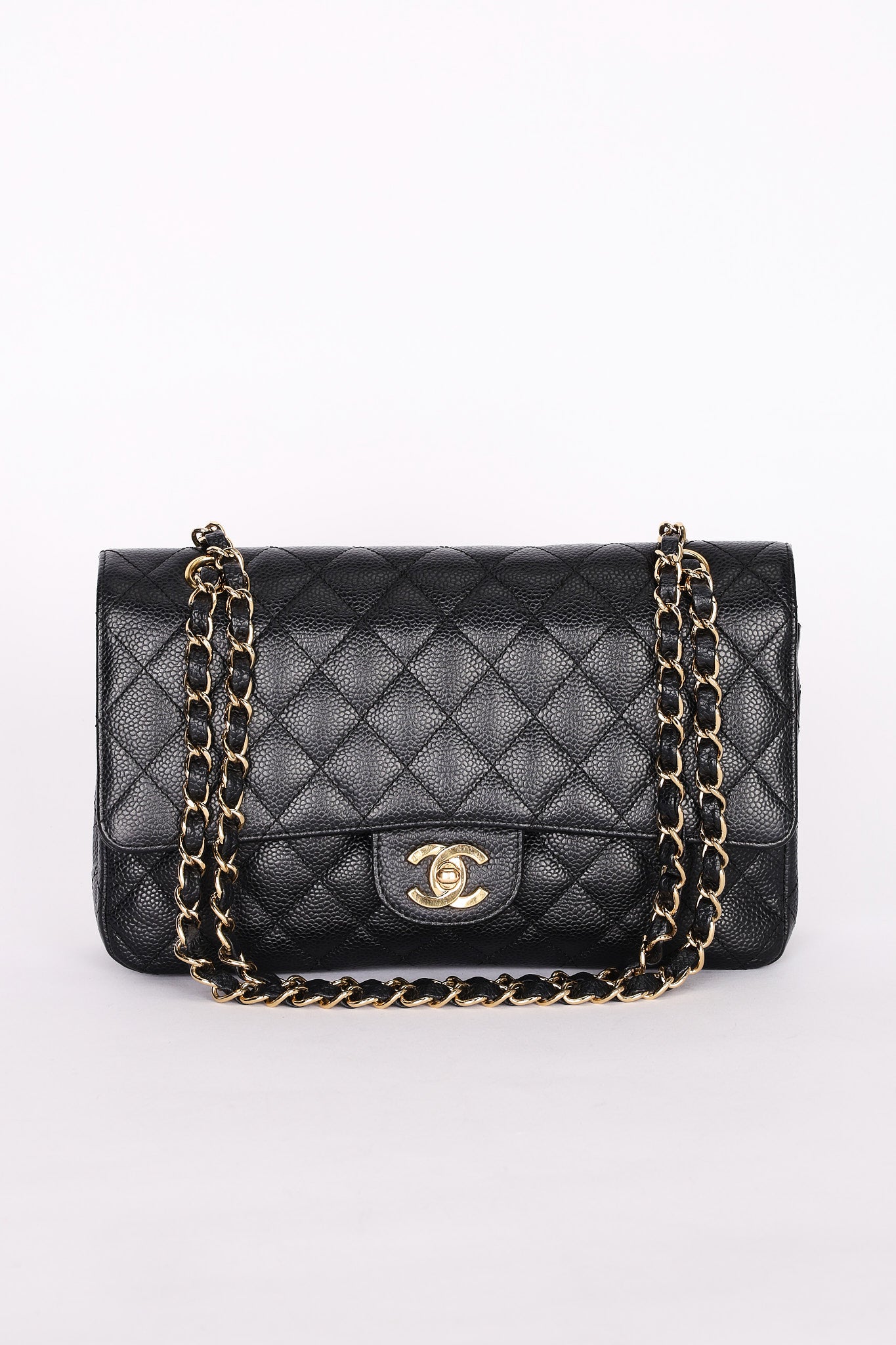 Chanel Medium Classic Double Flap Black Caviar 24K GP