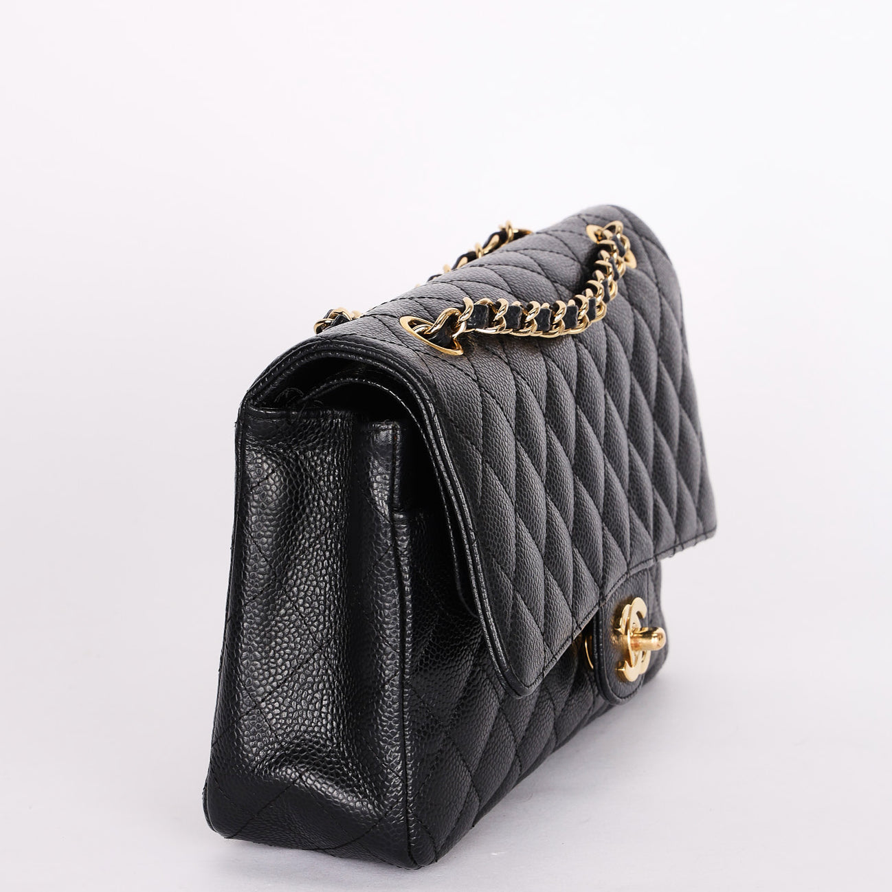 Chanel Medium Classic Double Flap Black Caviar 24K GP