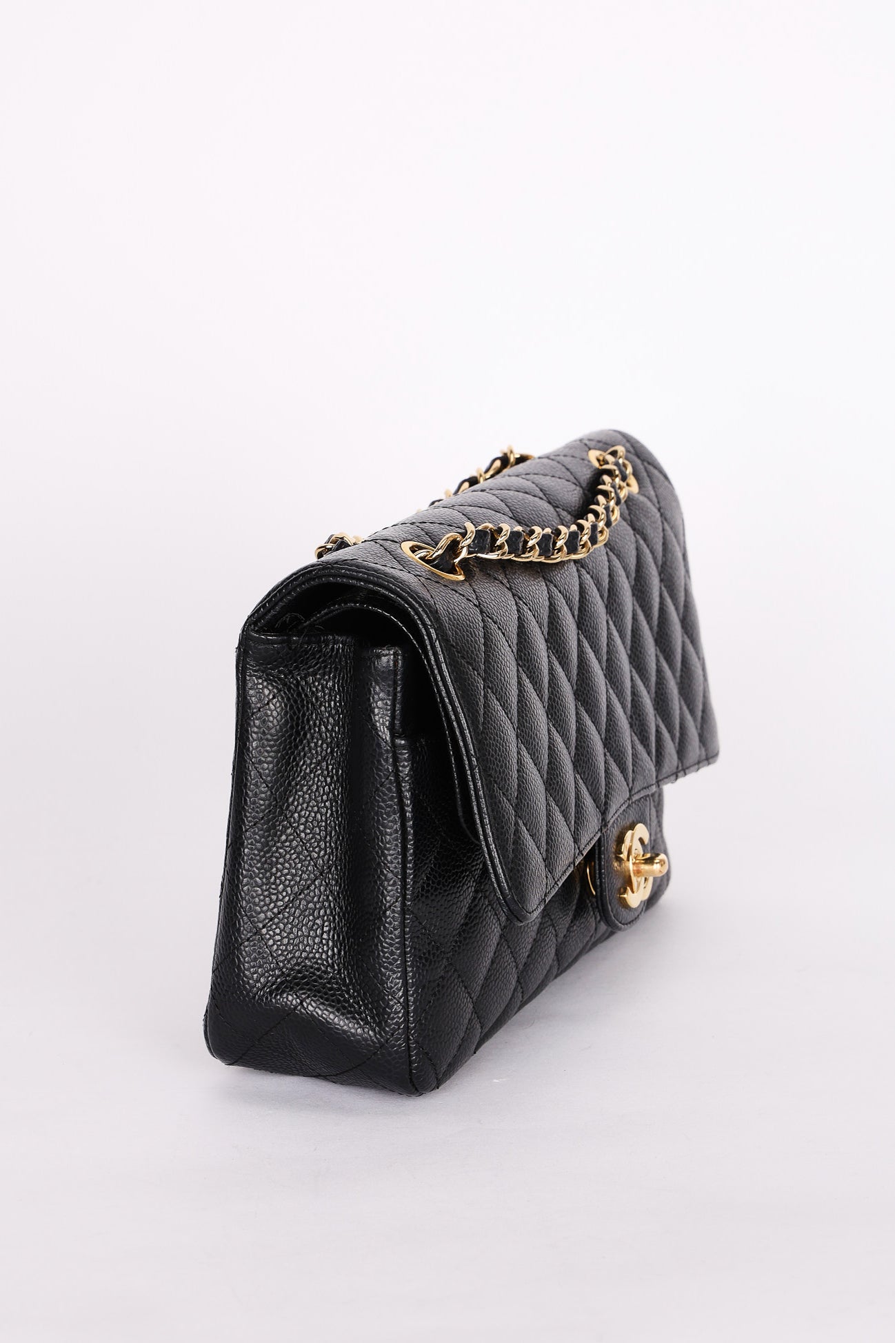Chanel Medium Classic Double Flap Black Caviar 24K GP