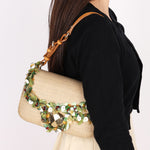 Dior Beaded Tweed Double Flap Top Handle Bag