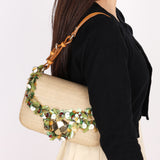 Dior Beaded Tweed Double Flap Top Handle Bag